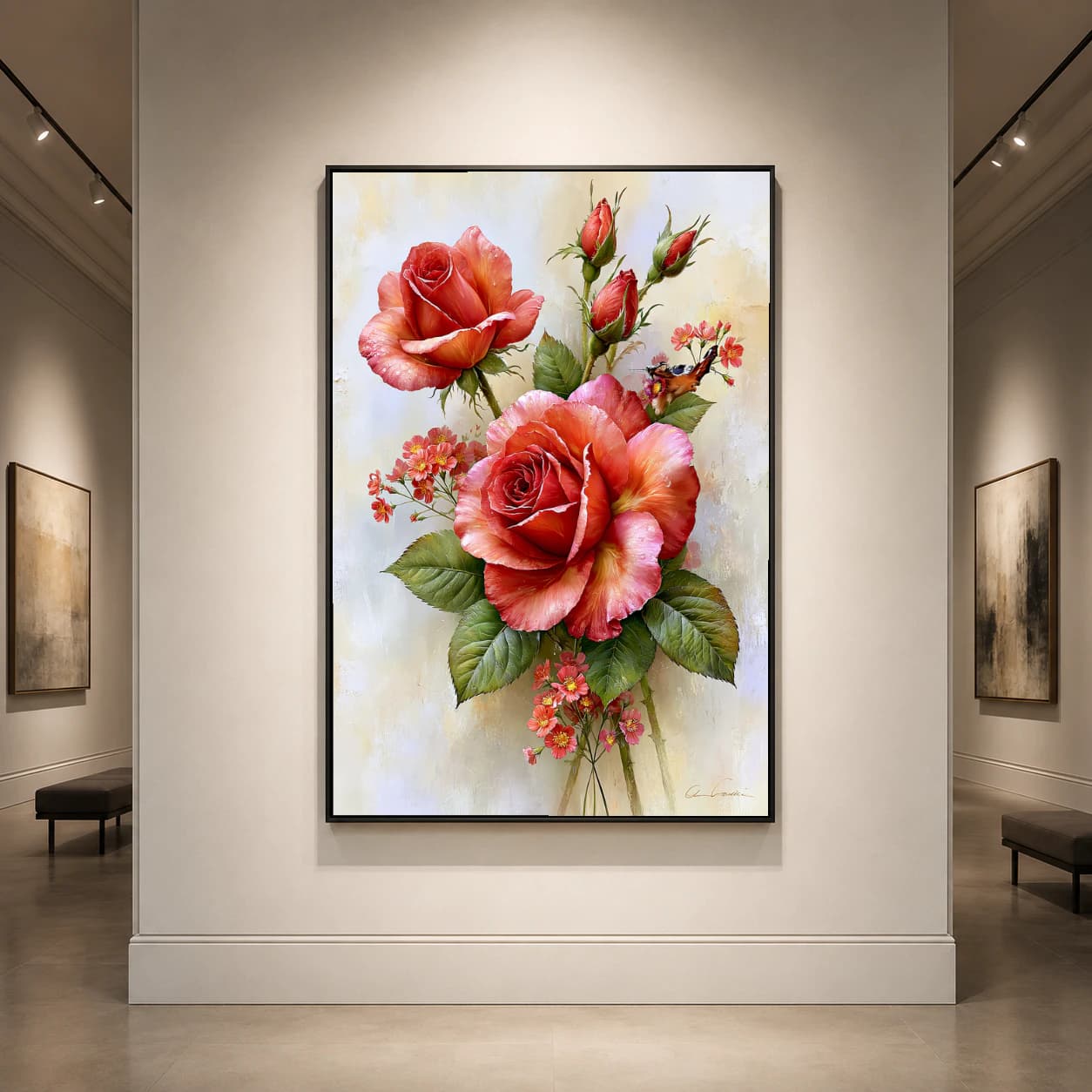 Red Roses and Hummingbird