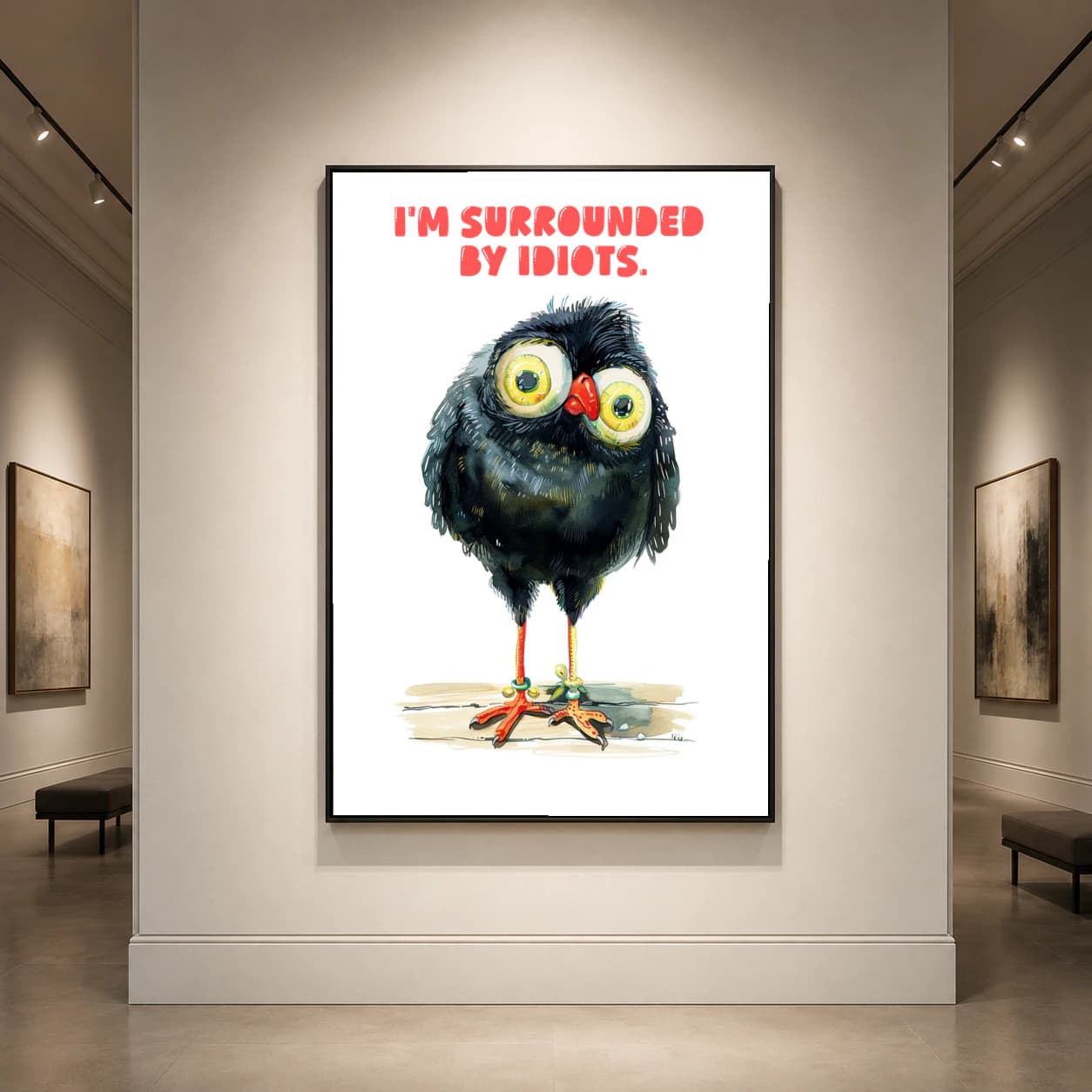 Surrounded By Idiots Funny Black Bird Art Print