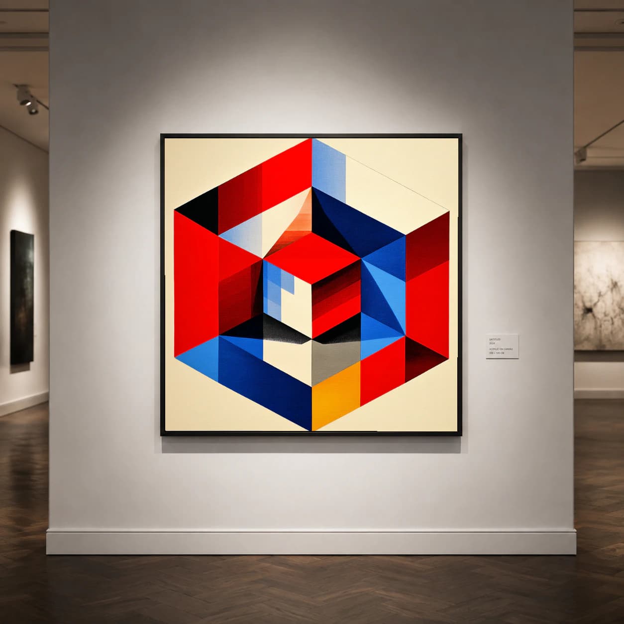 Geometric Hexagon Abstract Illusion in Red and Blue