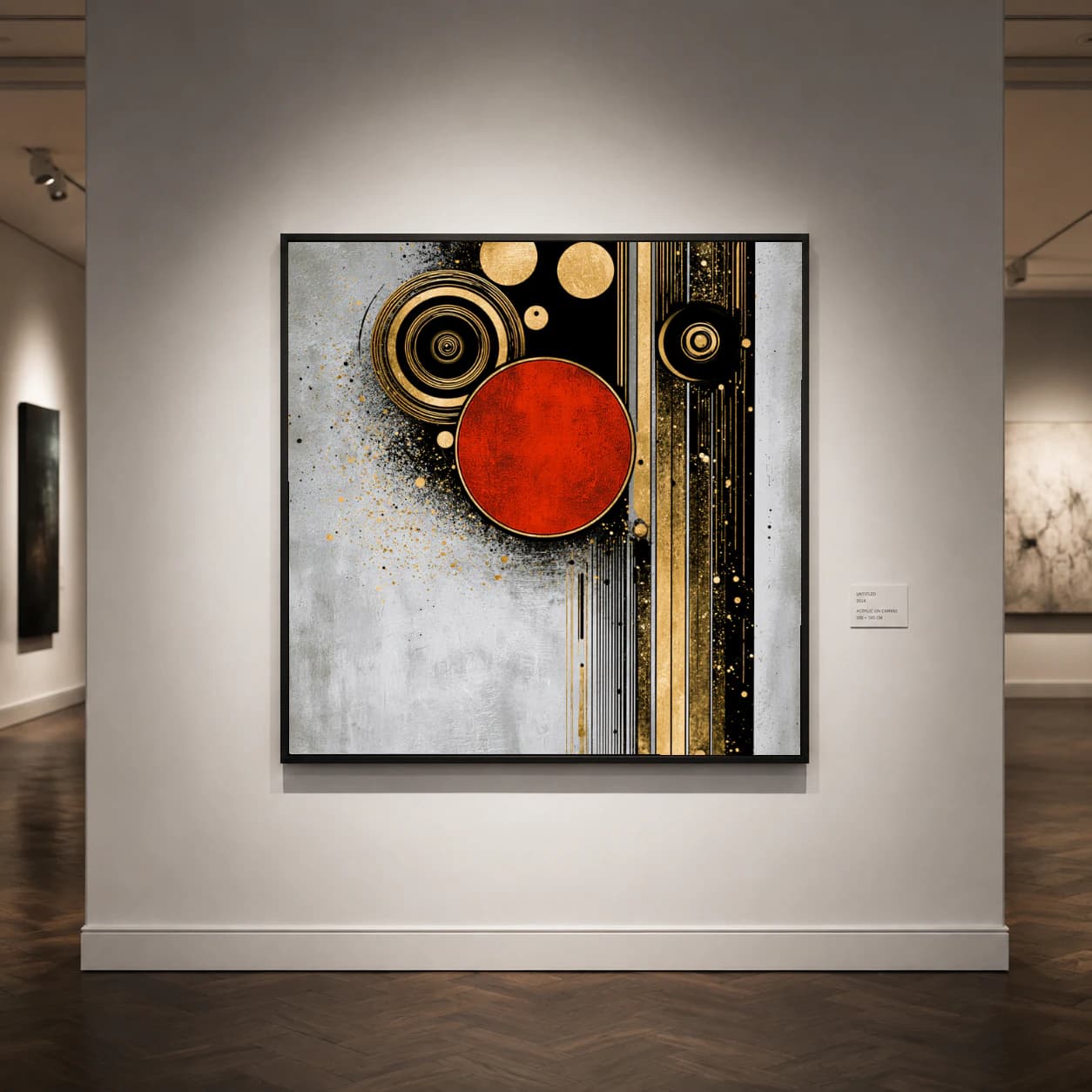 Red Circle and Gold Concentric Rings Abstract Composition