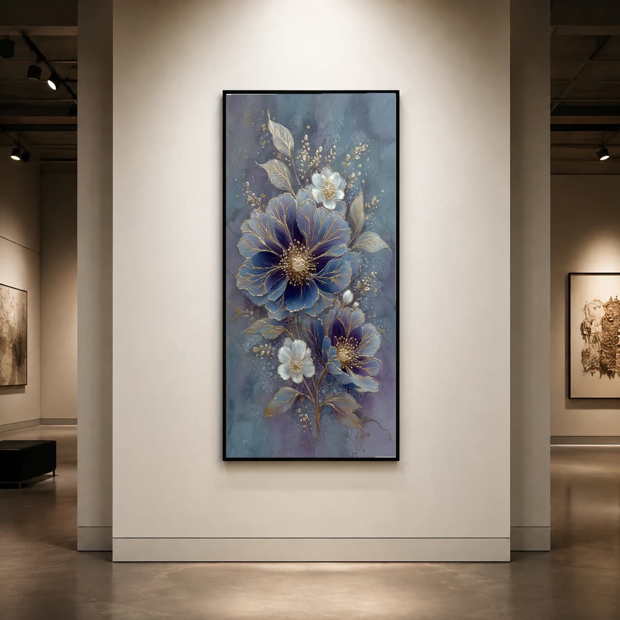 Gilded Blue and White Floral Arrangement Art Print